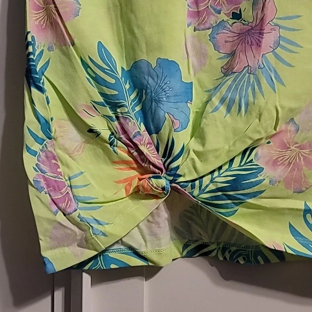 Justice Tank Dress Girls Kids Medium (10) Lime Knot Floral Sleeveless Tropical